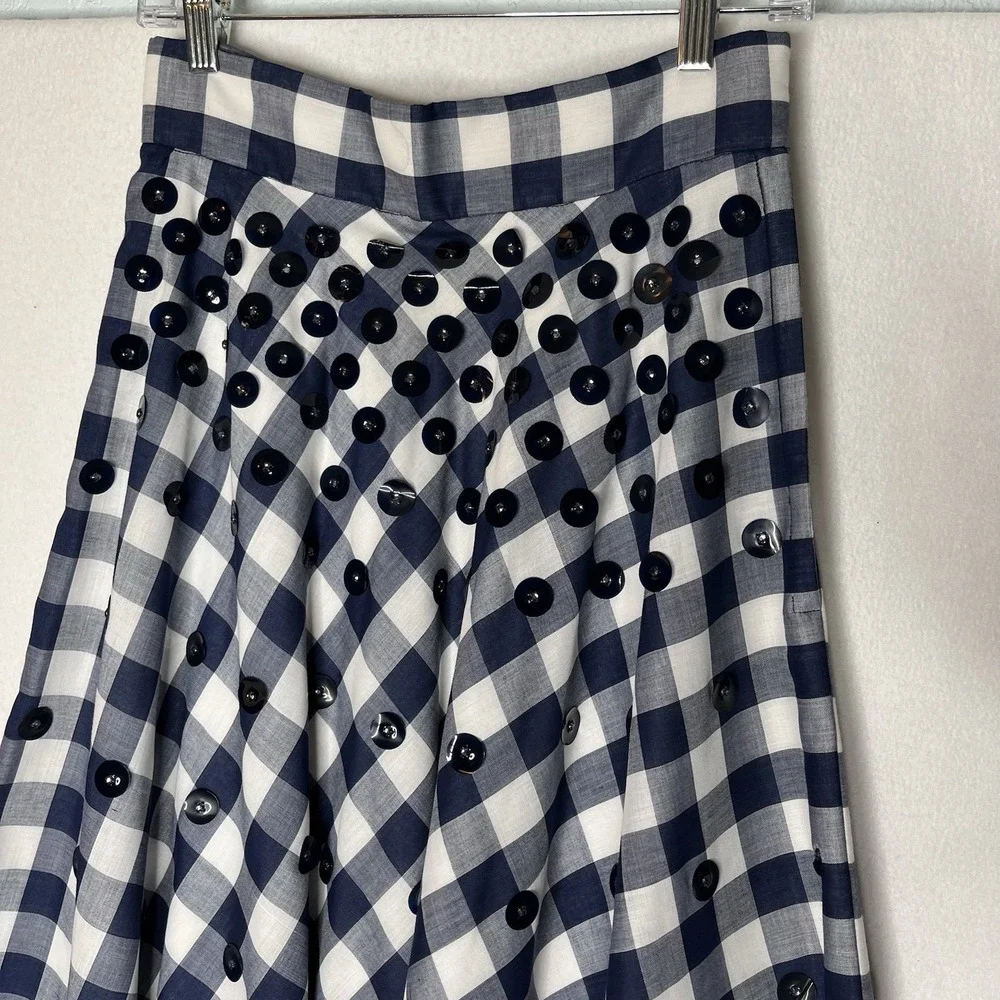 ZiZi International Vtg Women's Skirt 4 (measured) Blue White Check Embellished‎